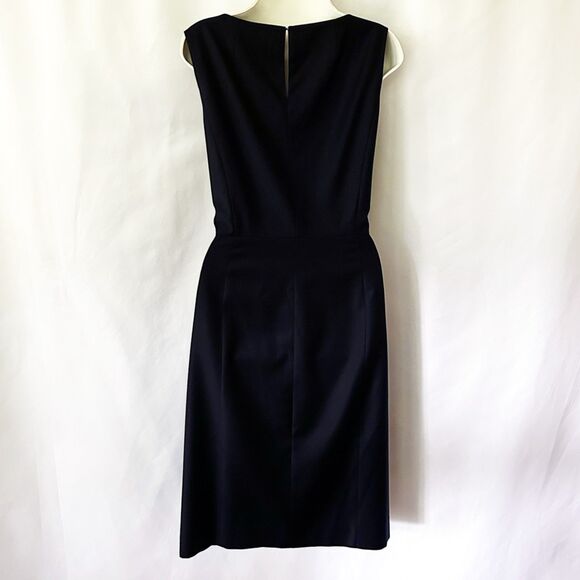 J.Crew Elegant Navy Cowl Midi Dress (12) 100% Wool Suiting Sleeveless Sheath - Picture 7 of 16